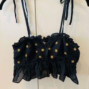 Gorgeous Free People Black Embroidered Cami Crop Top